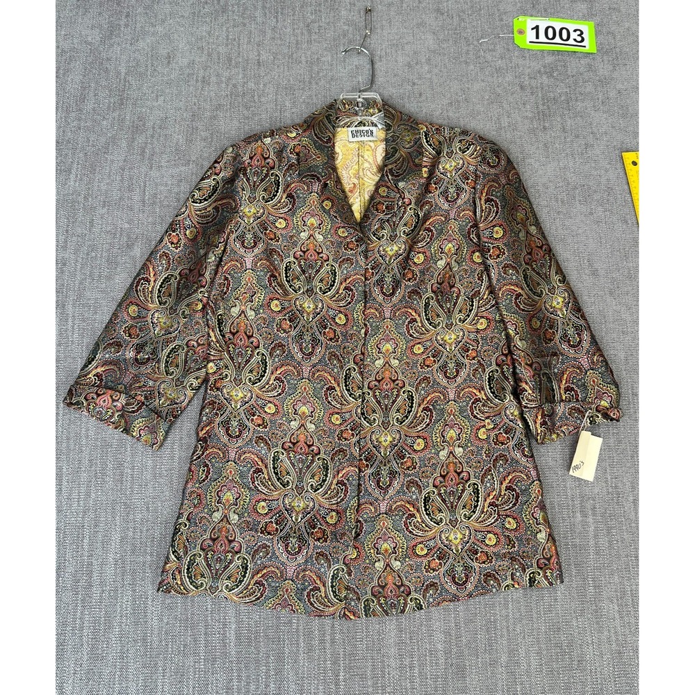 Vintage Chico's Brocade Blazer Womens S Multi Paisley Designer Luxury Boho Chic